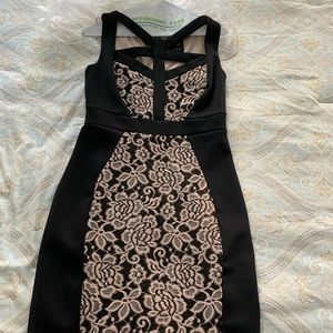 LAX brand black and beige / gold dress.